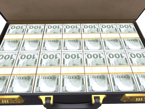 Briefcase With Money Low-poly 3D Model