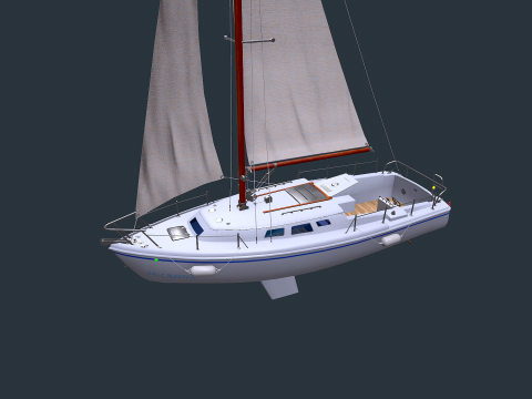 Sailing Yacht with Interior Low-poly PBR 3D Model