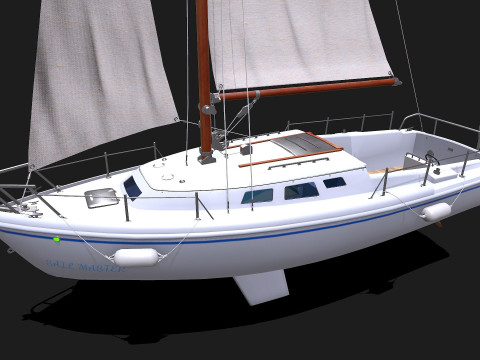 Sailing Yacht with Interior Low-poly PBR Modelo 3D