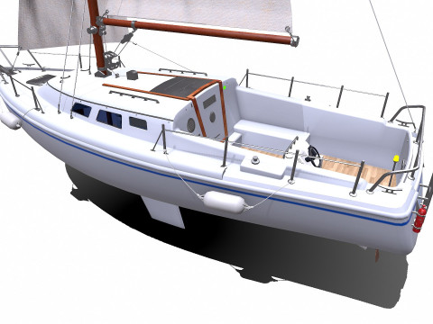 Sailing Yacht with Interior Low-poly PBR Modelo 3D