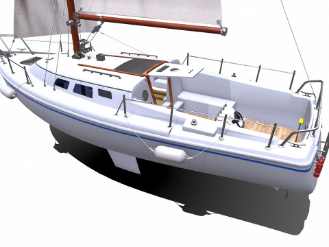 Sailing Yacht with Interior Low-poly PBR Modelo 3D