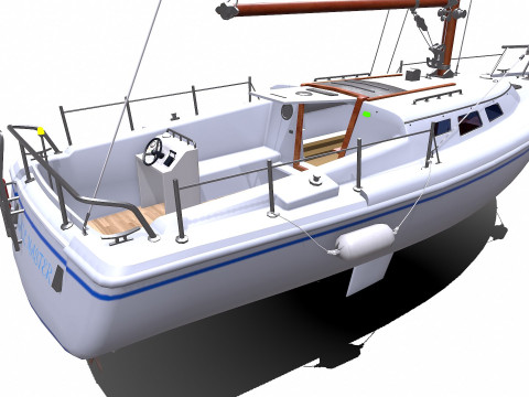 Sailing Yacht with Interior Low-poly PBR Modelo 3D