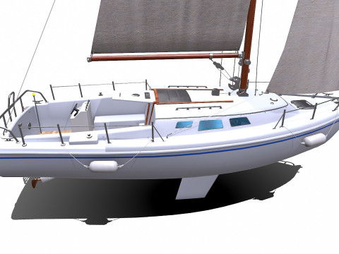 Sailing Yacht with Interior Low-poly PBR Modelo 3D