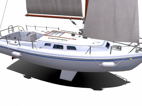 Sailing Yacht with Interior Low-poly PBR Modelo 3D