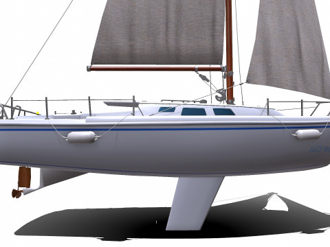 Sailing Yacht with Interior Low-poly PBR Modelo 3D
