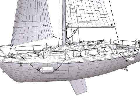 Sailing Yacht with Interior Low-poly PBR Modelo 3D