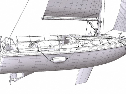 Sailing Yacht with Interior Low-poly PBR Modelo 3D