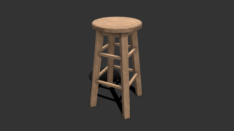 Wooden Stool Low-poly Model 3D .c4d .max .obj .3ds .fbx .stl .blend 