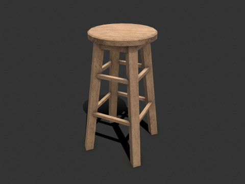 Wooden Stool Low-poly 3D Model