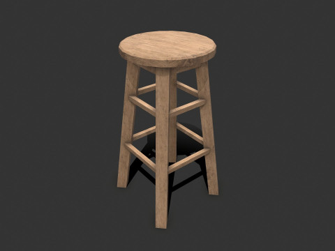 Wooden Stool Low-poly Model 3D