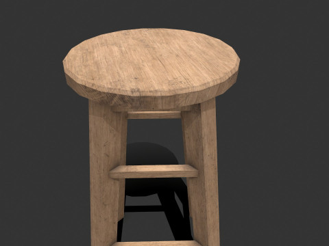 Wooden Stool Low-poly Model 3D