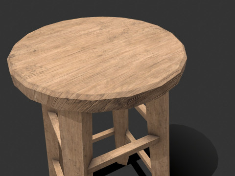 Wooden Stool Low-poly Model 3D