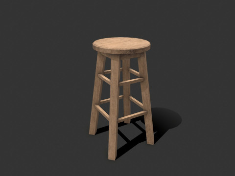 Wooden Stool Low-poly Model 3D