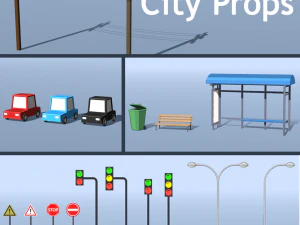 şehir sahne malzemeleri d&uuml;ş&uuml;k poli 3D Model