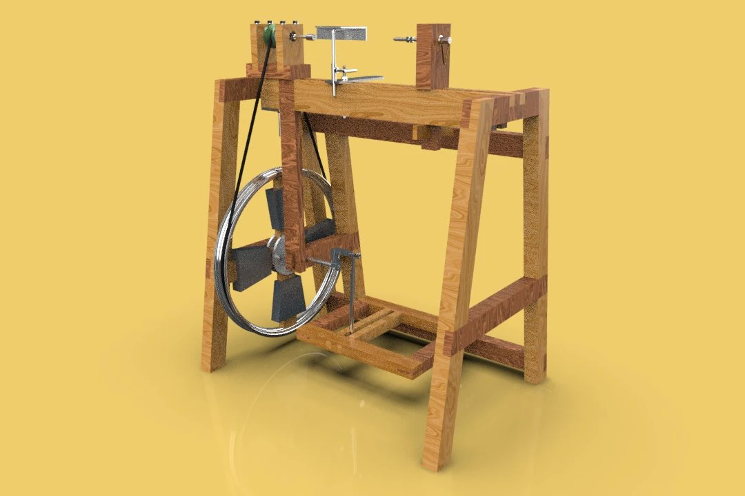 treadle lathe machine wood turning 3D Model .c4d .max .obj .3ds .fbx .stl .blend 