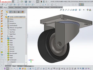 swivel casters rubber wheels steel top plate ball bearings 3D Model