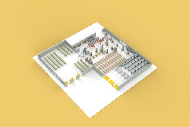 EQUIPMENT LAYOUT WORKSHOP LINE FACTORY INDUSTRIAL FLOOR PLAN Modelo 3D .c4d .max .obj .3ds .fbx .stl .blend 