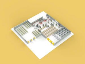 LAYOUT DE EQUIPAMENTOS LINHA DE OFICINA F&Aacute;BRICA PLANTA INDUSTRIAL Modelo 3D