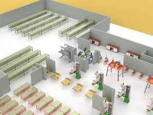 EQUIPMENT LAYOUT WORKSHOP LINE FACTORY INDUSTRIAL FLOOR PLAN Modelo 3D
