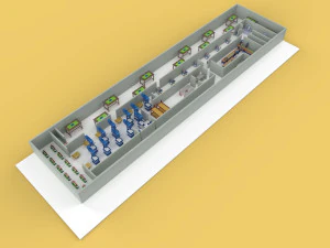 PRODUCTION LINE LAYOUT WORKSHOP FACTORY INDUSTRIAL FLOOR PLAN 3D Model