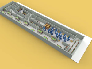 PRODUCTION LINE LAYOUT WORKSHOP FACTORY INDUSTRIAL FLOOR PLAN 3D Model