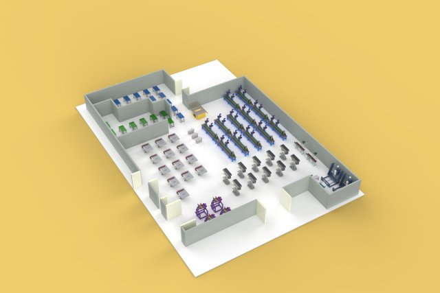 FLOOR PRODUCTION PLAN WORKSHOP LINE FACTORY LAYOUT INDUSTRIAL 3D Model .c4d .max .obj .3ds .fbx .stl .blend 