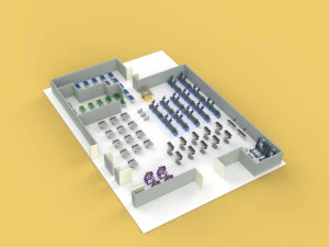 PIANO DI PRODUZIONE LINEA OFFICINA LAYOUT DI FABBRICA INDUSTRIALE Modello 3D