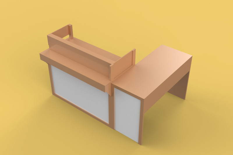 TABLE CASHIER RECEPTIONIST STAND BOOTH SELLING ADMIN DESK Modello 3D .c4d .max .obj .3ds .fbx .stl .blend 