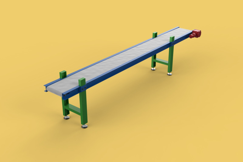 INDUSTRIAL FACTORY HORIZONTAL FLAT BELT CONVEYOR 3D Model .c4d .max .obj .3ds .fbx .stl .blend 