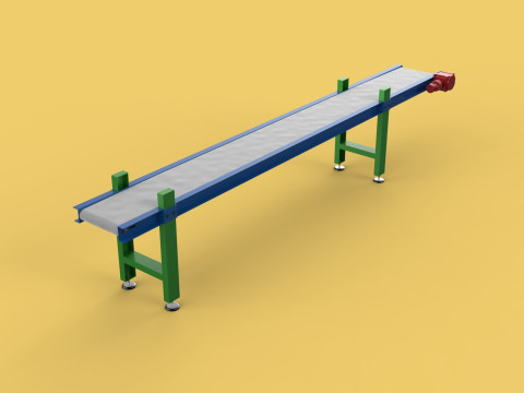 INDUSTRIAL FACTORY HORIZONTAL FLAT BELT CONVEYOR 3D Model