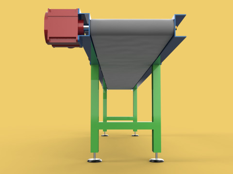 INDUSTRIAL FACTORY HORIZONTAL FLAT BELT CONVEYOR 3D Model