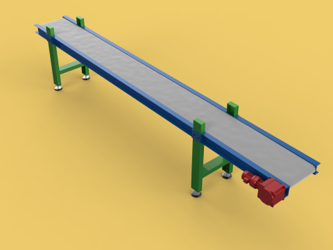 INDUSTRIAL FACTORY HORIZONTAL FLAT BELT CONVEYOR 3D Model