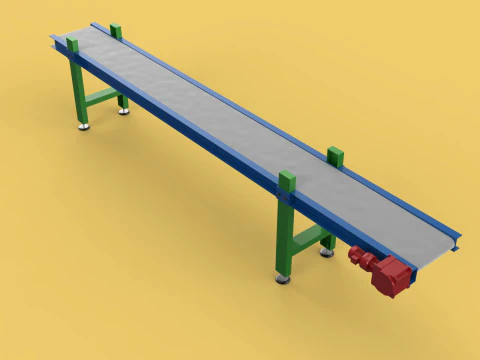 INDUSTRIAL FACTORY HORIZONTAL FLAT BELT CONVEYOR 3D Model