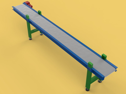 INDUSTRIAL FACTORY HORIZONTAL FLAT BELT CONVEYOR 3D Model