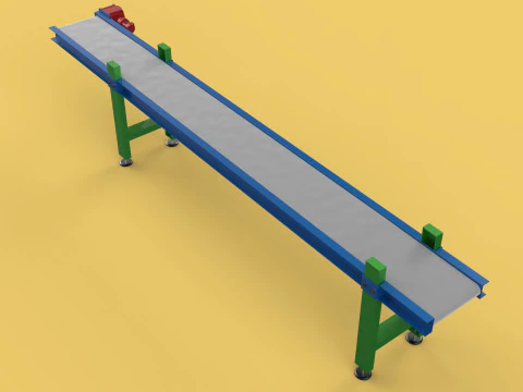 INDUSTRIAL FACTORY HORIZONTAL FLAT BELT CONVEYOR 3D Model