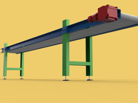 INDUSTRIAL FACTORY HORIZONTAL FLAT BELT CONVEYOR 3D Model