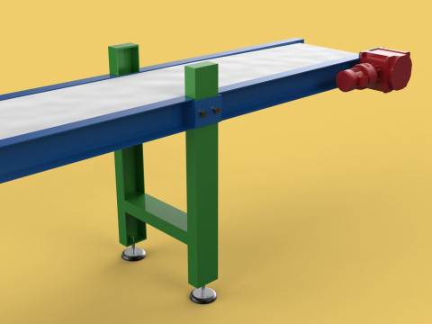 INDUSTRIAL FACTORY HORIZONTAL FLAT BELT CONVEYOR 3D Model