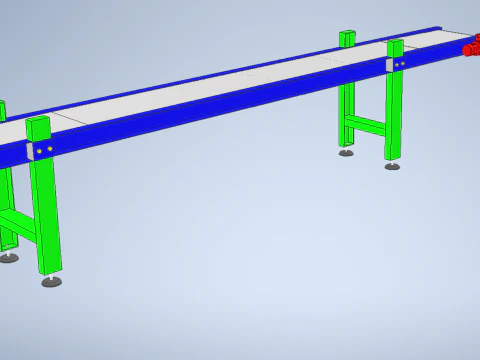 INDUSTRIAL FACTORY HORIZONTAL FLAT BELT CONVEYOR 3D Model