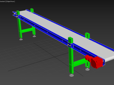 INDUSTRIAL FACTORY HORIZONTAL FLAT BELT CONVEYOR 3D Model