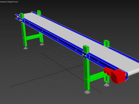 INDUSTRIAL FACTORY HORIZONTAL FLAT BELT CONVEYOR 3D Model