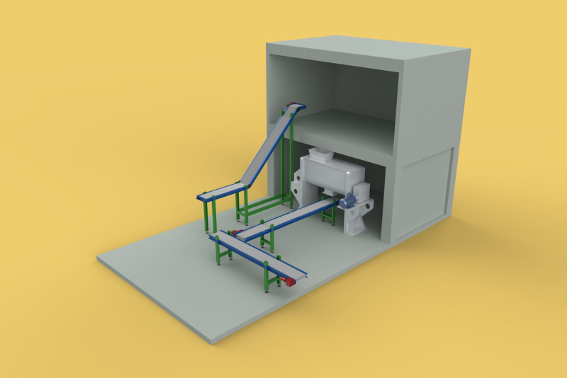 BELT CONVEYOR RIBBON MIXER BLENDER PRODUCTION LINE WAREHOUSE Modello 3D .c4d .max .obj .3ds .fbx .stl .blend