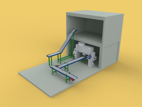 BELT CONVEYOR RIBBON MIXER BLENDER PRODUCTION LINE WAREHOUSE 3D Model