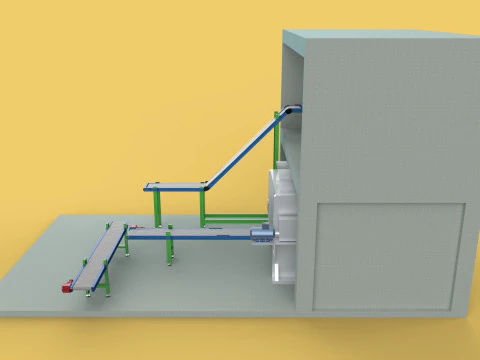 BELT CONVEYOR RIBBON MIXER BLENDER PRODUCTION LINE WAREHOUSE 3D Model