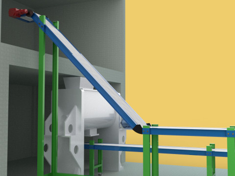 BELT CONVEYOR RIBBON MIXER BLENDER PRODUCTION LINE WAREHOUSE Modello 3D