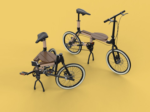 WOODEN RATTAN FOLDING BIKE BICYCLE FOLDABLE TO CHAIR 3D Model