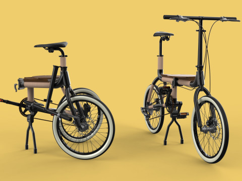 WOODEN RATTAN FOLDING BIKE BICYCLE FOLDABLE TO CHAIR 3D Model