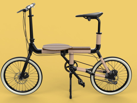 WOODEN RATTAN FOLDING BIKE BICYCLE FOLDABLE TO CHAIR 3D Model