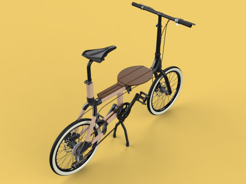 WOODEN RATTAN FOLDING BIKE BICYCLE FOLDABLE TO CHAIR 3D Model