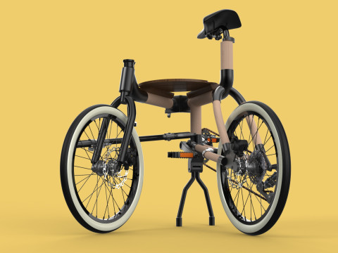 WOODEN RATTAN FOLDING BIKE BICYCLE FOLDABLE TO CHAIR 3D Model
