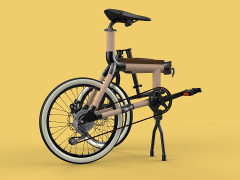 WOODEN RATTAN FOLDING BIKE BICYCLE FOLDABLE TO CHAIR 3D Model